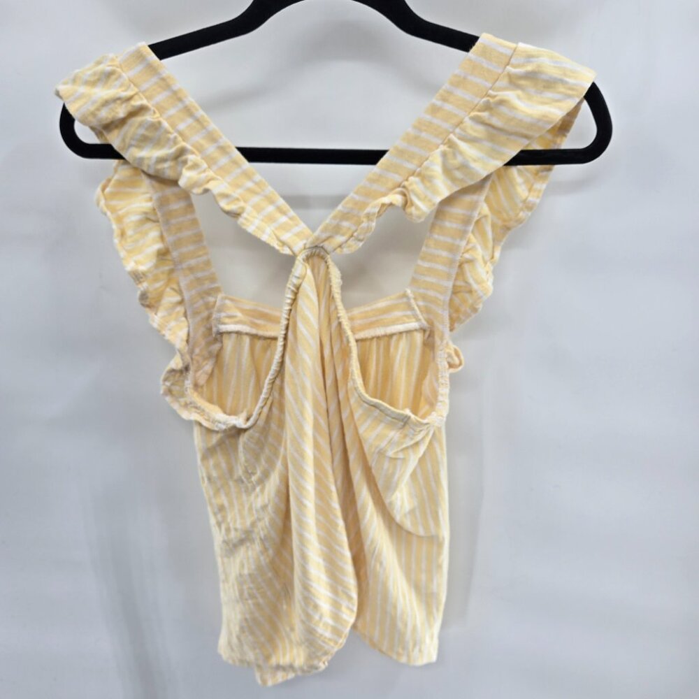 LC Lauren Conrad Yellow White Striped Racerback 100% Cotton Ruffle Tank Large - Picture 4 of 7